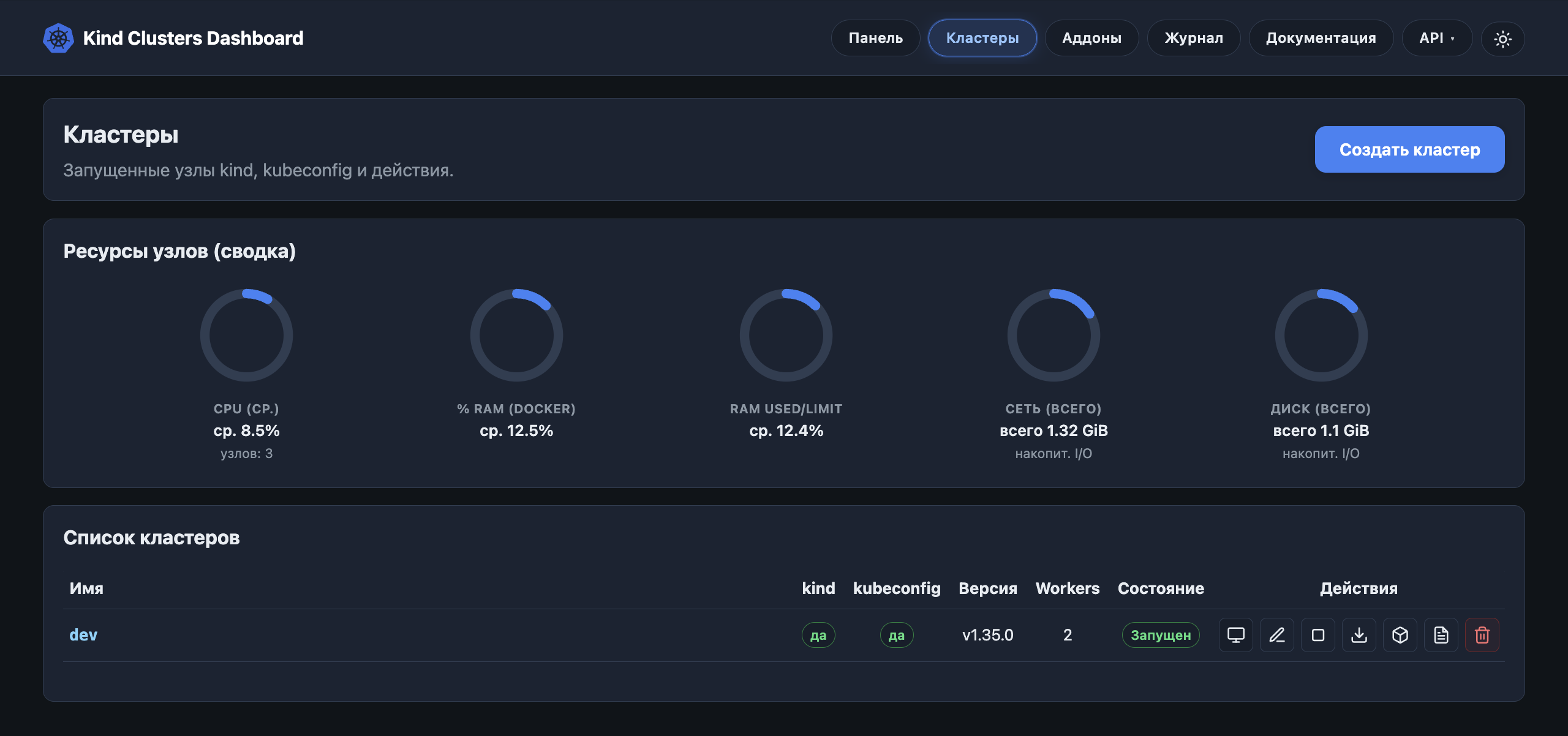 Кластеры, тёмная тема
