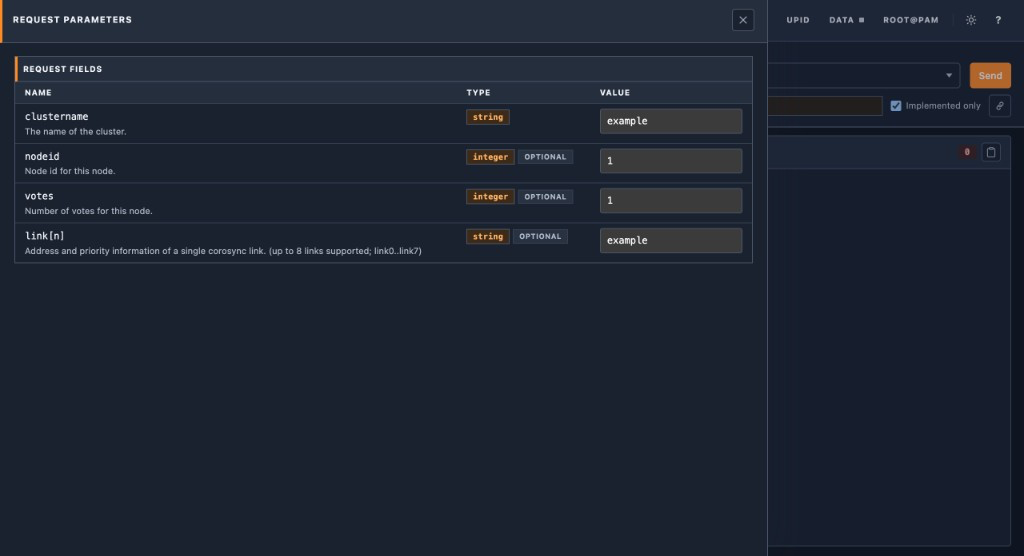 Web UI request parameters