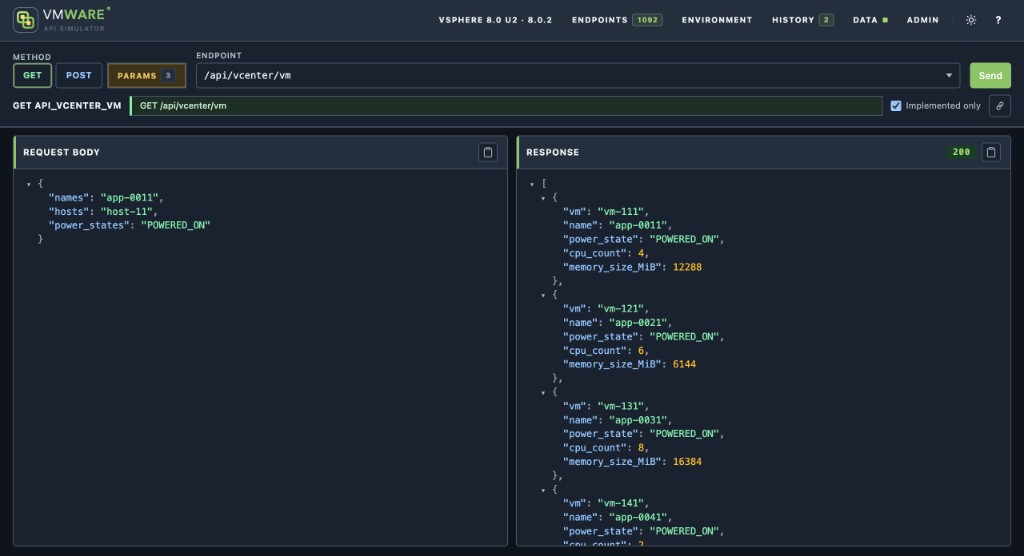 GET /api/vcenter/vm request and response